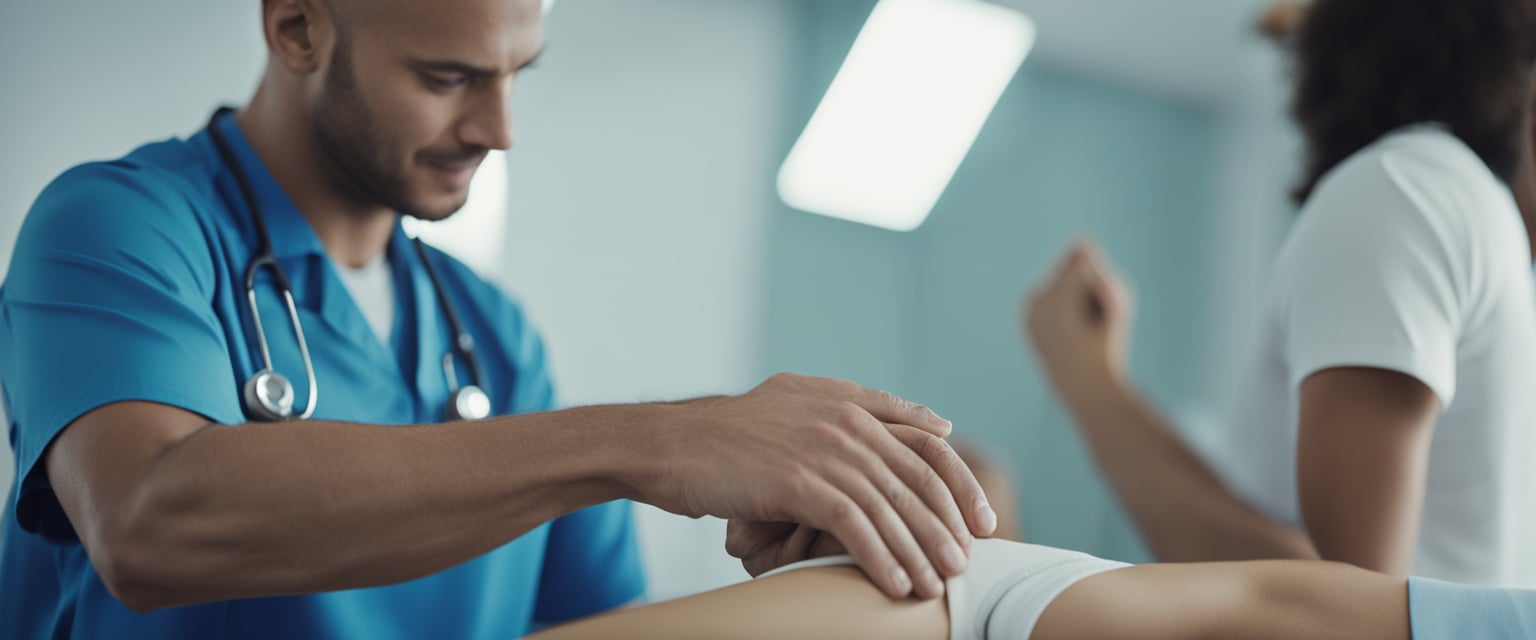 A physiotherapist demonstrates techniques and modalities, showcasing the benefits of physiotherapy in a clinical setting